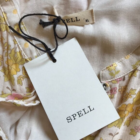 NWT Spell Yellow Rose Midi Dress Womens XL Floral Organic Cotton Long Sleeve NEW - Picture 4 of 14